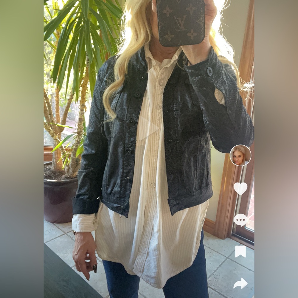 DENIM black faux leather Snake Print cropped Jacket S NEW